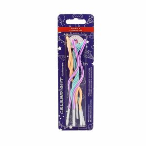 6er Set Tortenkerzen, gebogen, grün, orange und lila, Celebright, 14 cm