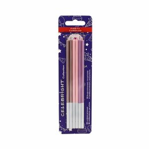 Zestaw 6 świeczek prostych, na tort, Celebright, metaliczne odcienie różu i fioletu, biała podstawa, 15 cm 142063012 - Rekwizyty imprezowe