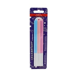 6er-Set gerade Kerzen, für Kuchen, Celebright, pastellrosa und blaue Farbtöne, weißer Sockel, 15 cm
