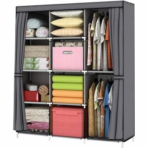 Dulap textil cu rafturi și spațiu de agățat, vedere deschisă - Dulapuri