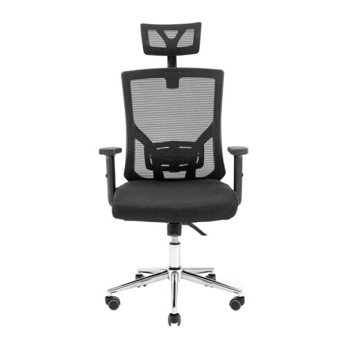 Ergonomiczne krzesło biurowe Roger, RONDI, z oparciem z siatki, regulowanym podparciem lędźwiowym, mechanizmem Anyfix, czarne 142063559