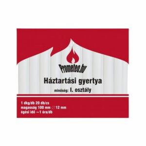 Háztartási gyertya, 20 darabos csomag, 100mm magas, 12mm átmérőjű, 1 óra égési idő - Kegyeleti dekoráció
