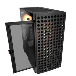Szögletes nézet a Cougar Airface Eco RGB PC házról nyitott oldallappal - Számítógépház