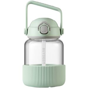 BUYDEEM DG78-CG grüne tragbare Trinkflasche mit Strohhalm, 800 ml - Küche & Essen