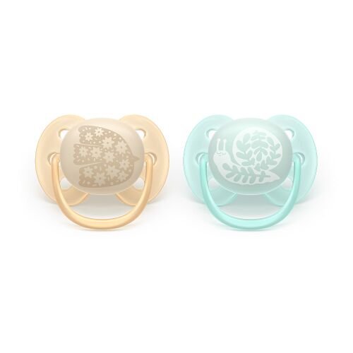 Két Philips AVENT Ultra Soft cumi, bézs és kék, érzékeny bőrre