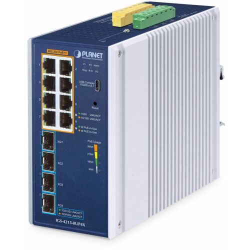 PLANET IGS-4215-8UP4X Ipari Ethernet Switch 8 Gigabit Porttal és 4 SFP+ Slot-tal 