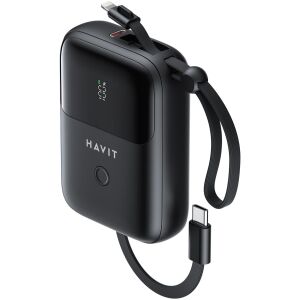 Havit PB5215 Powerbank integrált kábellel Lightning / Type-C / 10000mAh 22,5W - Fekete (PB5215) 142107070 - Havit