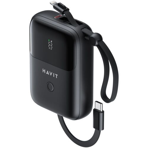 Havit PB5215 Powerbank integrált kábellel Lightning / Type-C / 10000mAh 22,5W - Fekete (PB5215) 142107070