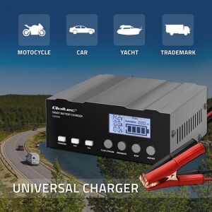 Qoltec 52491 Intelligens Mikroprocesszoros Jármű Akkumulátortöltő 12A 104Ah-ig (52491) 142109691 - Qoltec