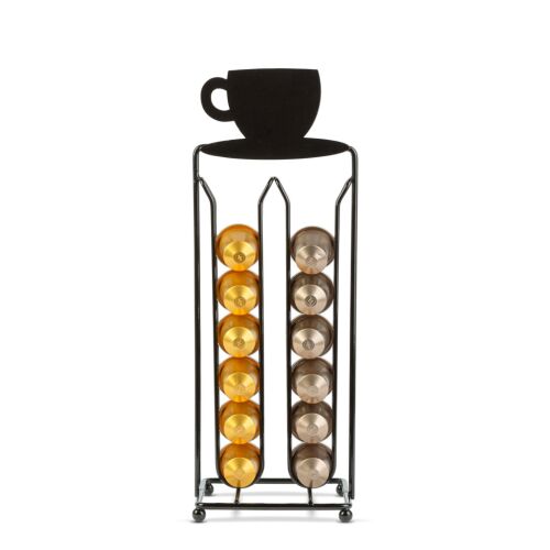 Fekete fém Nespresso kapszulatartó kávéscsésze dizájnnal, 28 kapszula tárolására
