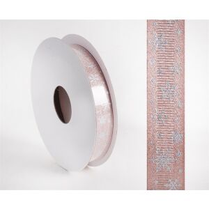 Iris Hópihe mintás díszítő karácsonyi szalag 15mm/10méter - Rosegold/Ezüst