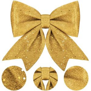 Karácsonyi csillámos arany masni dróttal, fa díszítéshez - Karácsonyfadísz