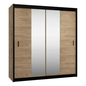 Tolóajtós szekrény, fekete/craft tölgy, 203x215 cm, CRAFT 142127231 - Hálószoba bútor