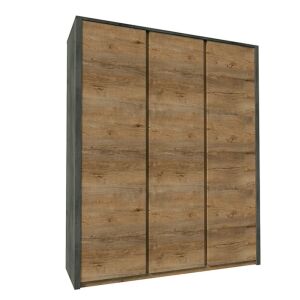 Szekrény háromajtós, tölgy lefkas sötét/smooth szürke, MONTANA S3D 142128080 - Hálószoba bútor