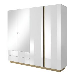 Szekrény tükörrel, fehér/grandson tölgy/fehér magasfényű, CITY 142128399 - Hálószoba bútor