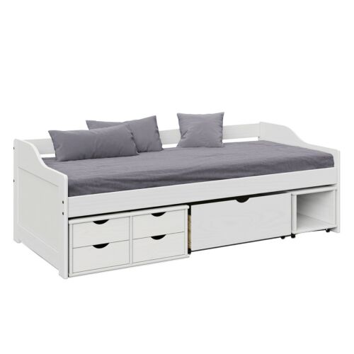 Ágy tárolóhellyel, fehér, tömörfa, 90x200, MAXI NEW 142129491 - Ágy