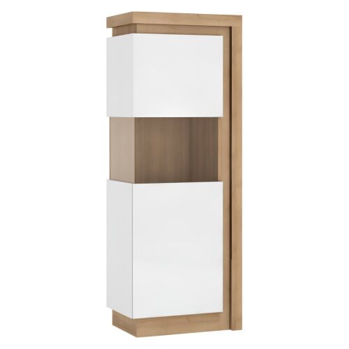 Vitrines szekrény LYOV01L, tölgy riviera/fehér extra magasfényű, LEONARDO 142130754