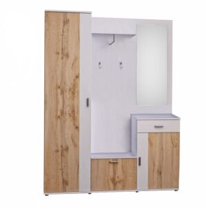 Előszoba, fehér/tölgy wotan, AMALIA 142131290 - Előszoba garnitúra