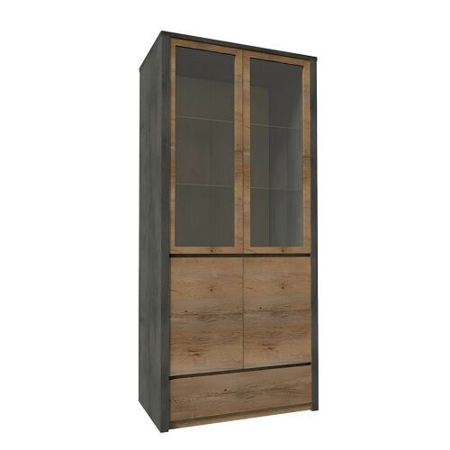 Vitrines szekrény, tölgy lefkas sötét/smooth szürke, MONTANA W2D 142131484