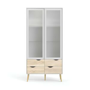 Vitrines szekrény, fehér/tölgy sonoma, OSLO 75462 142132980 - Vitrin
