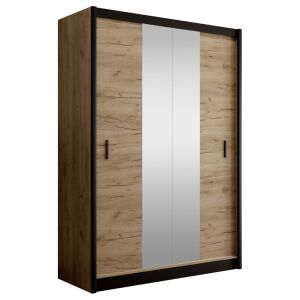 Tolóajtós szekrény, fekete/craft tölgy, 150x215 cm, CRAFT 142135096 - Hálószoba bútor