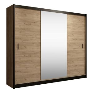 Tolóajtós szekrény, fekete/craft tölgy, 250x215 cm, CRAFT 142135100 - Hálószoba bútor