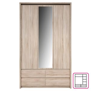 Szekrény tükörrel 3D4S, tölgy sonoma, NORTY TYP 1 142136496 - Hálószoba bútor
