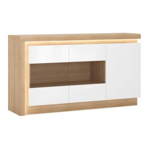 Komód LYOK02, riviera tölgyfa/fehér extra magasfényű, LEONARDO