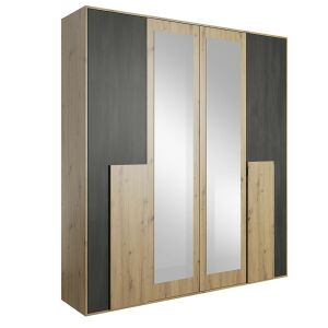 Szekrény tükörrel 2D, artisan tölgy/fekete norvég fenyő, BAFRA 142138555 - Hálószoba bútor