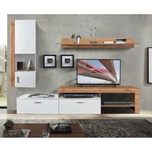 Nappali fal/szekrénysor, wotan tölgy/fehér, ALUBA 142139756 - Nappali garnitúra