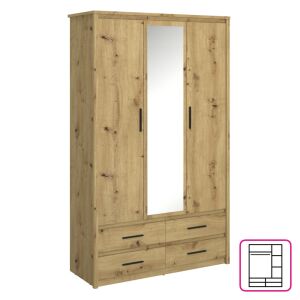 Szekrény tükörrel 3D4S, artisan tölgy, AIRON 142140085 - Hálószoba bútor
