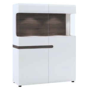 Vitrin, fehér extra magas fényű HG/trufla sonoma tölgy, LYNATET 33 142140227 - Vitrin