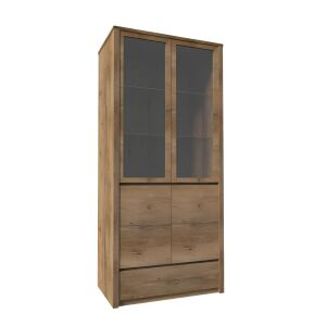 Vitrín szekrény 1- fióko és 2 osztot ajtóval teljessen üvegezett, tölgyfa lefkas, MONTANA W2D 142140303 - Vitrin