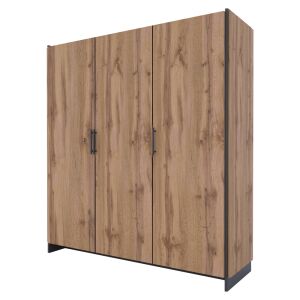 Szekrény, háromajtós, wotan tölgy/fekete, AMONI 3D 142140627 - Hálószoba bútor