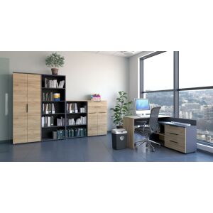 Irodai összeállítás, grafit/artisan tölgy, KLAUDIUS 142140677 - Irodabútor szett