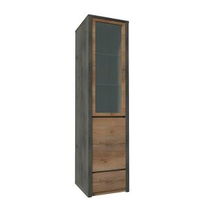 Vitrines szekrény, tölgy lefkas sötét/smooth szürke, MONTANA W1D 142140817 - Vitrin