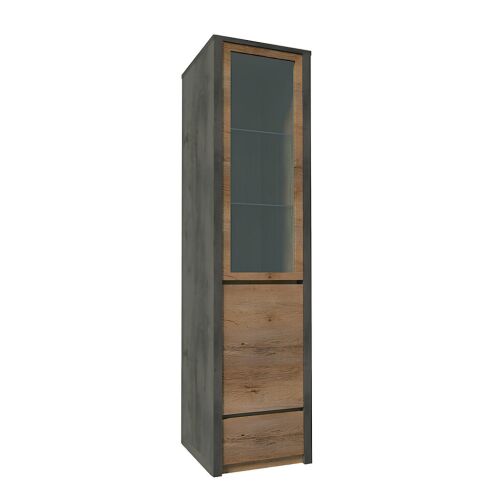 Vitrines szekrény, tölgy lefkas sötét/smooth szürke, MONTANA W1D 142140817