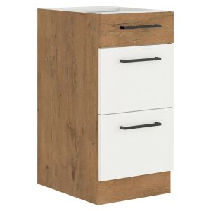 Alsó szekrény, lancelot tölgy/ fehér extra magas fényű HG, VEGA D40 3S BB 142141319 - Konyhaszekrény