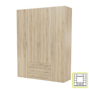 szekrény, 4 - ajtós, tölgy sonoma, GWEN 70429 142141499 - Hálószoba bútor