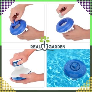 Kollázs a Real Garden klóradagoló használatáról - Vegyszeradagoló