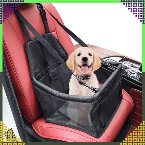 Aranyos kölyökkutya egy Kutya-, macskahordozó autósülésben