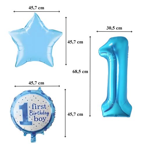 Lufik az 1. születésnapos fiúnak, 5 darabos készlet, csillagok, lufi