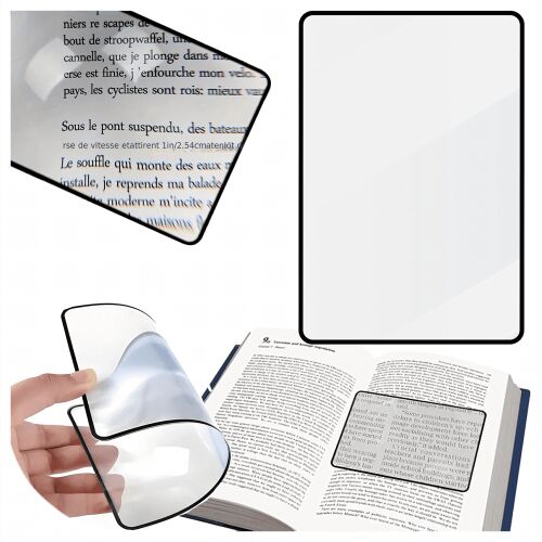 Kollázs a rugalmas fólia nagyítóról használat közben és önmagában.