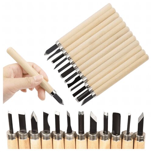 12 darabos vésőkészlet, fafaragó vésők fa nyéllel 142171303