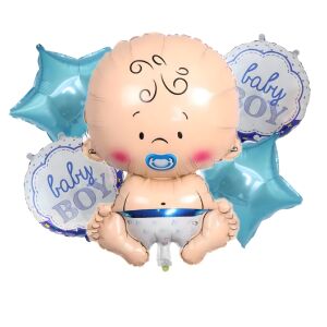 Babaváró lufik kisfiúnak, 5 darabos készlet, csillagok, lufi