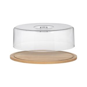 Suport tort, prajituri, alimente, bambus, capac transparent din plastic, diametru 28 cm