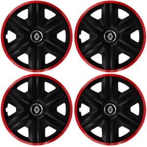 Set 4 Capace Roti pentru Renault Nou, model Fast Black Cu Rama Rosie, R15 142187759 - Dísztárcsa