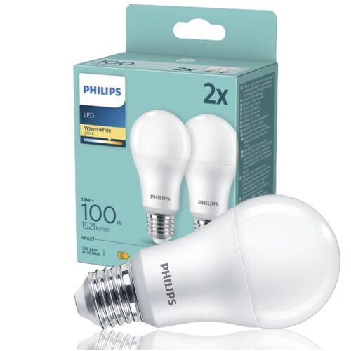 Philips E27 LED 13W 1521lm 2700K melegfehér 180° - 100W LED izzó (2 db-os csomag)
