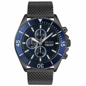Hugo Boss HB 1513702 Ocean Edition Herrenuhr mit schwarzem Mesh-Armband und blauem Zifferblatt - Hugo Boss
