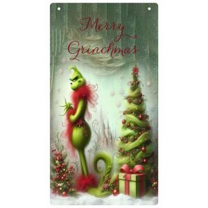 Nyomtatott fa tábla - Merry Grinchmas akasztós tábla